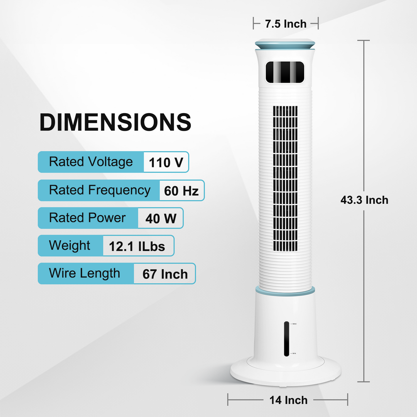 Mist Tower Fan, 12 Speeds & 3 Modes Settings Standing Fan, 15 Hour Timing Closure Cooling Fan, Low Noise, 43 Inches, White