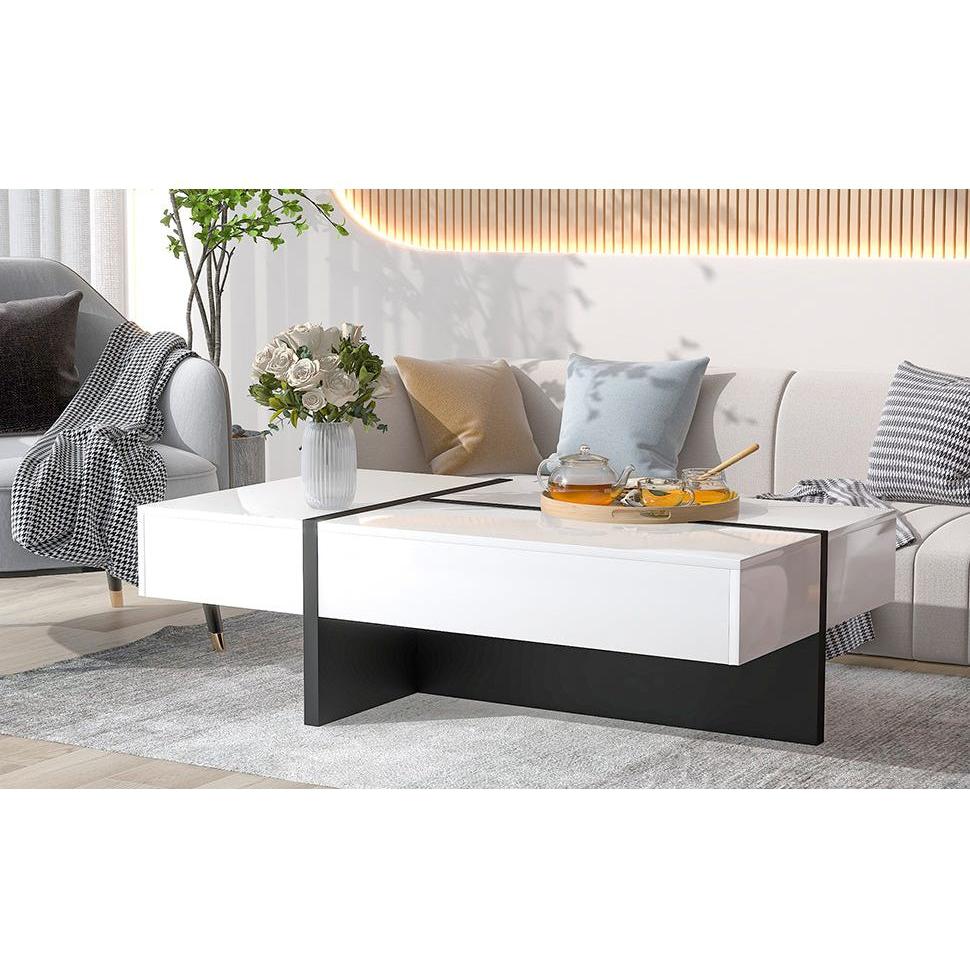 Contemporary Rectangle Design Living Room Furniture, Modern High Gloss Surface Cocktail Table, Center Table for Sofa or Upholstered Chairs5.2x25.5x13.7in