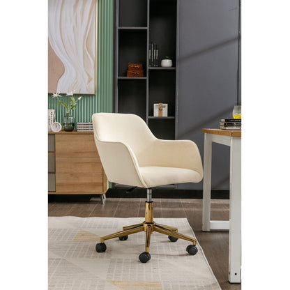 Modern Velvet Fabric Material Adjustable Height 360 revolving Home Office Chair with Gold Metal Legs and Universal Wheels for Indoor,Beige