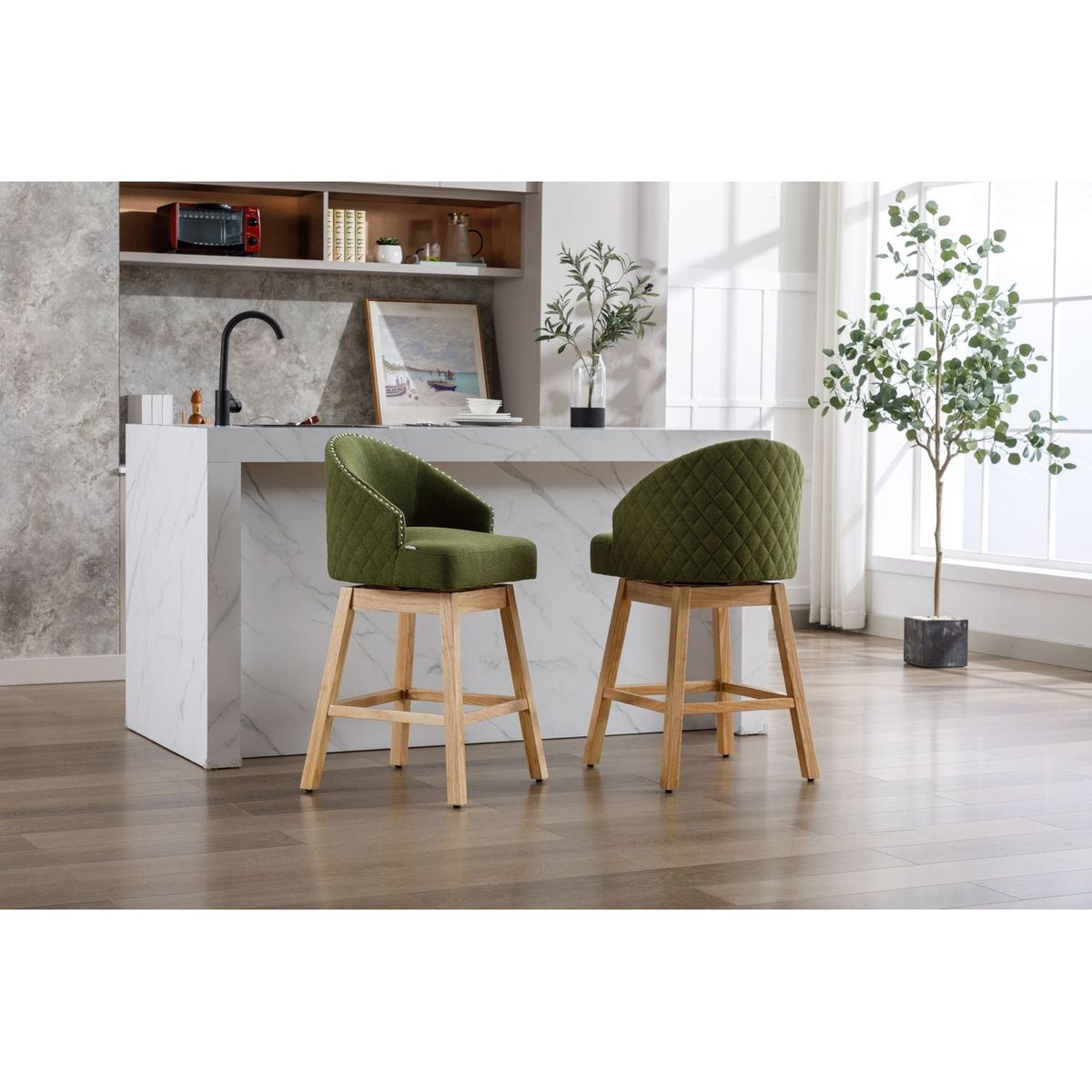 Bar Stools Set of 2 Counter Height Chairs with Footrest for Kitchen, Dining Room And 360 Degree Swivel