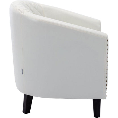 accent Barrel chair living room chair with nailheads and solid wood legs white pu leather