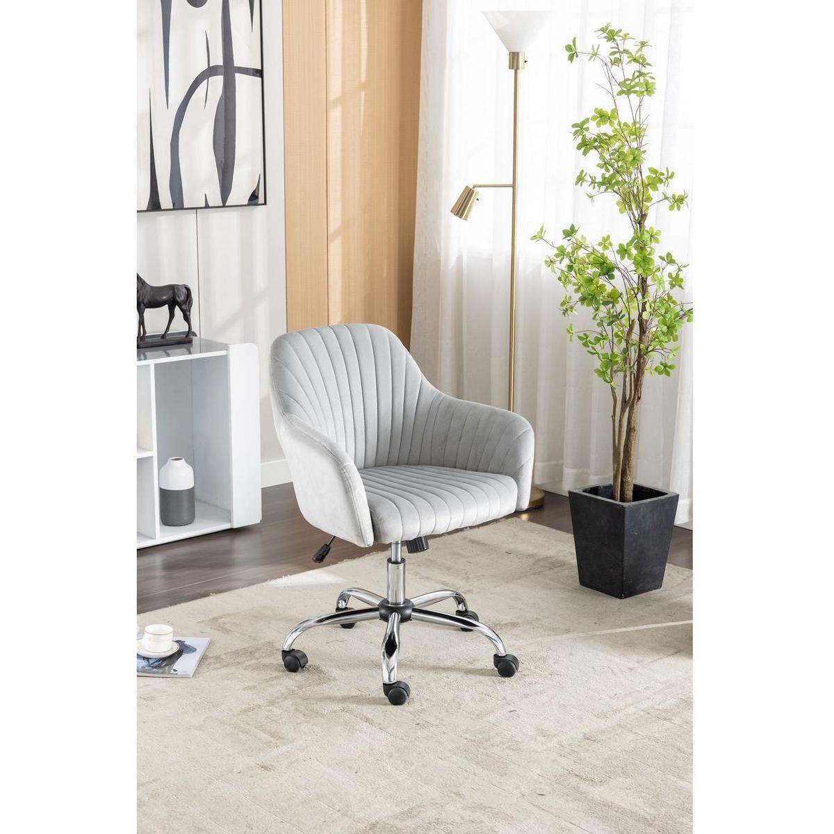 Accent chair Modern home office leisure chair with adjustable velvet height and adjustable casters (LIGHTGRAY)