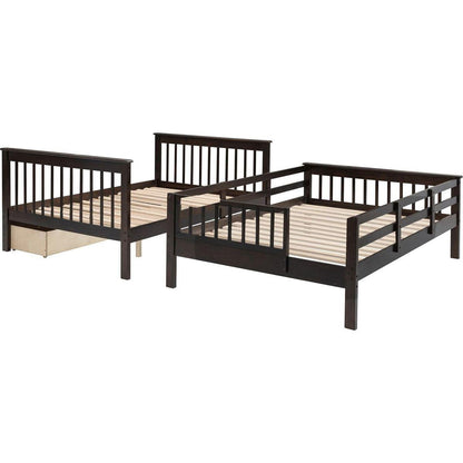 Stairway Full-Over-Full Bunk Bed with Drawer, Storage and Guard Rail for Bedroom, Espresso color