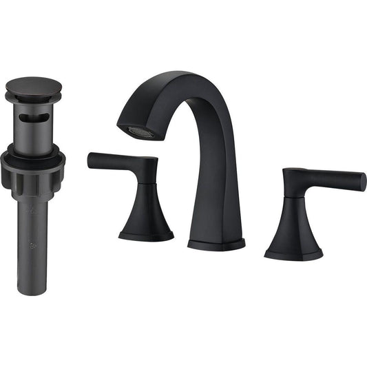 Widespread Bathroom Sink Faucets Two Handle 3 Hole Vanity Bath Faucet with Drain Assembly (Matte Black)