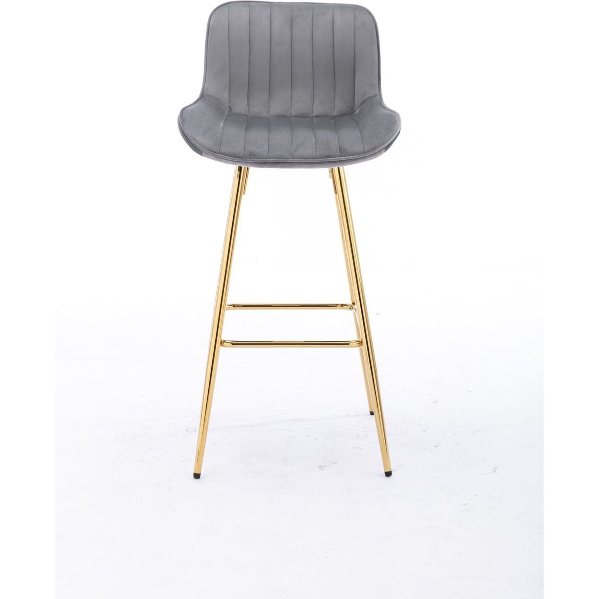 26 Inch Set of 2 Bar Stools, with Chrome Footrest Velvet Fabric Counter Stool Golden Leg Simple Bar Stool, GRAY