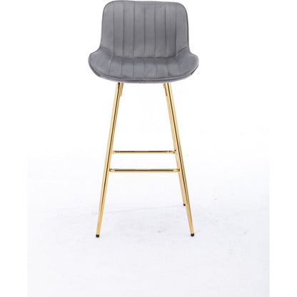 26 Inch Set of 2 Bar Stools, with Chrome Footrest Velvet Fabric Counter Stool Golden Leg Simple Bar Stool, GRAY