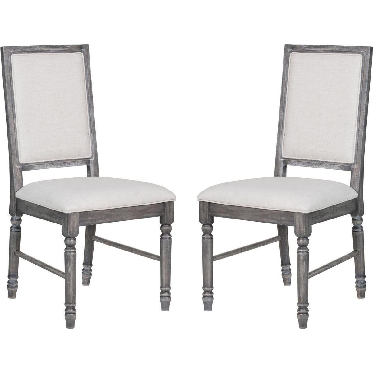 Leventis Side Chair (Set-2) in Cream Linen & Weathered Gray