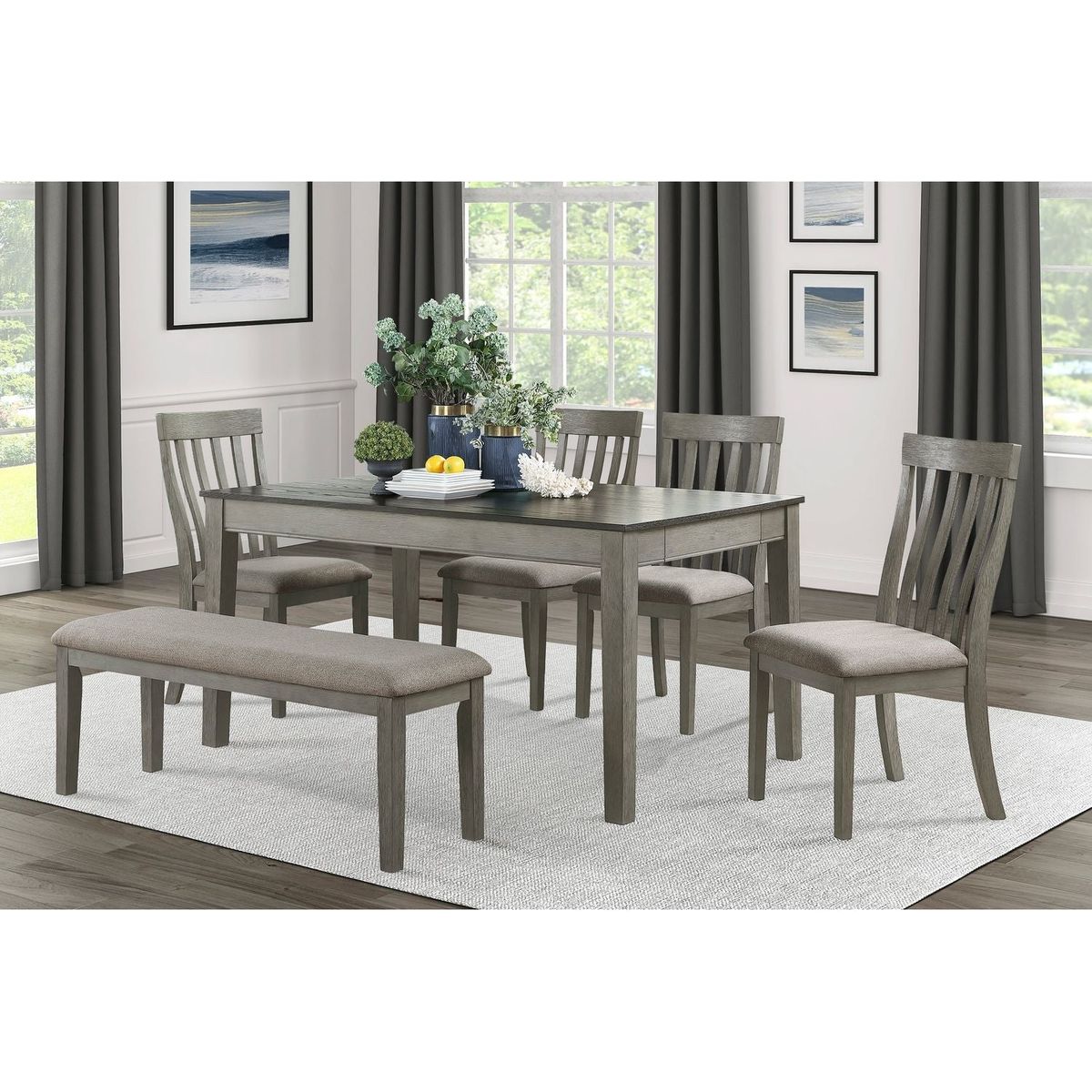 Dining Room Furniture Side Chairs 2pc Set Wire Brushed Light Gray Finish Vertical Slat Back Design Wooden Chairs Set