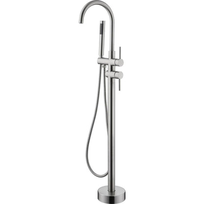 Mount Bathtub Faucet Freestanding Tub Filler Brushed Nickel Standing High Flow Shower Faucets with Handheld Shower Mixer Taps Swivel Spout