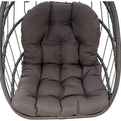 Outdoor Wicker Rattan Swing Chair Hammock chair Hanging Chair with Aluminum Frame and Dark Grey Cushion Without Stand 265LBS Capacity