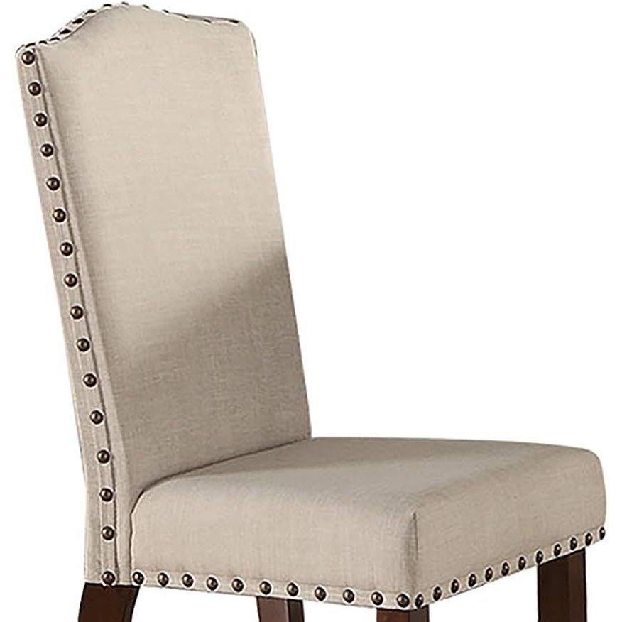 Classic Cream Upholstered Cushion Chairs Set of 2pc Dining Chair Nailheads Solid wood Legs Dining Room