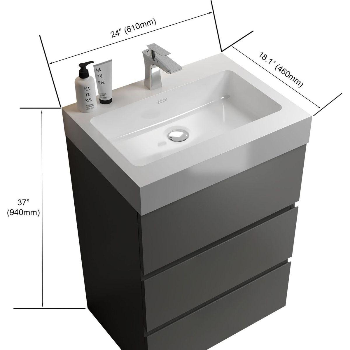 Alice 24" Gray Bathroom Vanity with Sink, Large Storage Freestanding Bathroom Vanity for Modern Bathroom, One-Piece White Sink Basin without Drain and Faucet