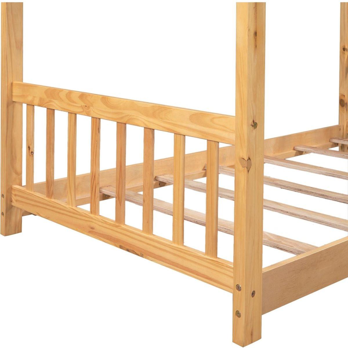 Twin Size House Platform Bed with Headboard and Footboard, Roof Design卢篓Natural