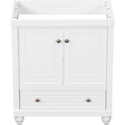 30" Bathroom Vanity without Sink, Base Only, Cabinet with Doors and Drawer, Solid Frame and MDF Board, White