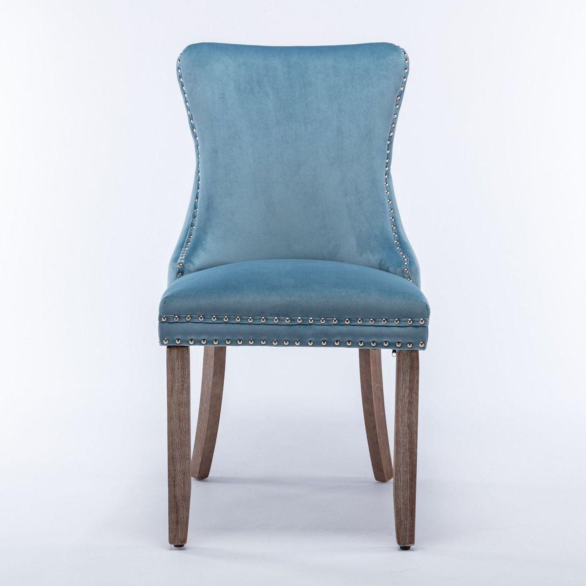 Upholstered Wing-Back Dining Chair with Backstitching Nailhead Trim and Solid Wood Legs, Set of 2, Light Blue, 8809LB, KD