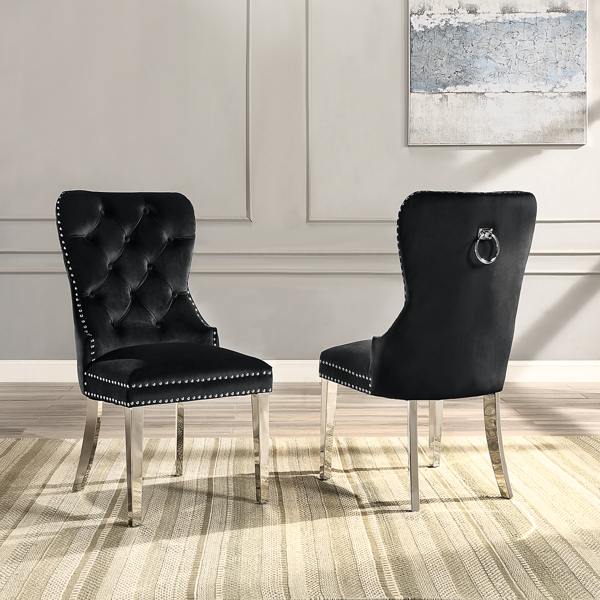 Modern Velvet Dining Chairs Set of 2, Tufted Accent Upholstered Chairs Wingback Armless Side Chair