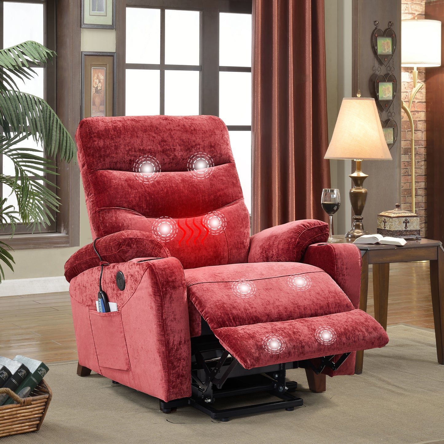 Electric Power Lift Recliner Chair Sofa with Massage and Heat for Elderly, 3 Positions, 2 Side Pockets and Cup Holders, USB Ports, High-end quality fabric