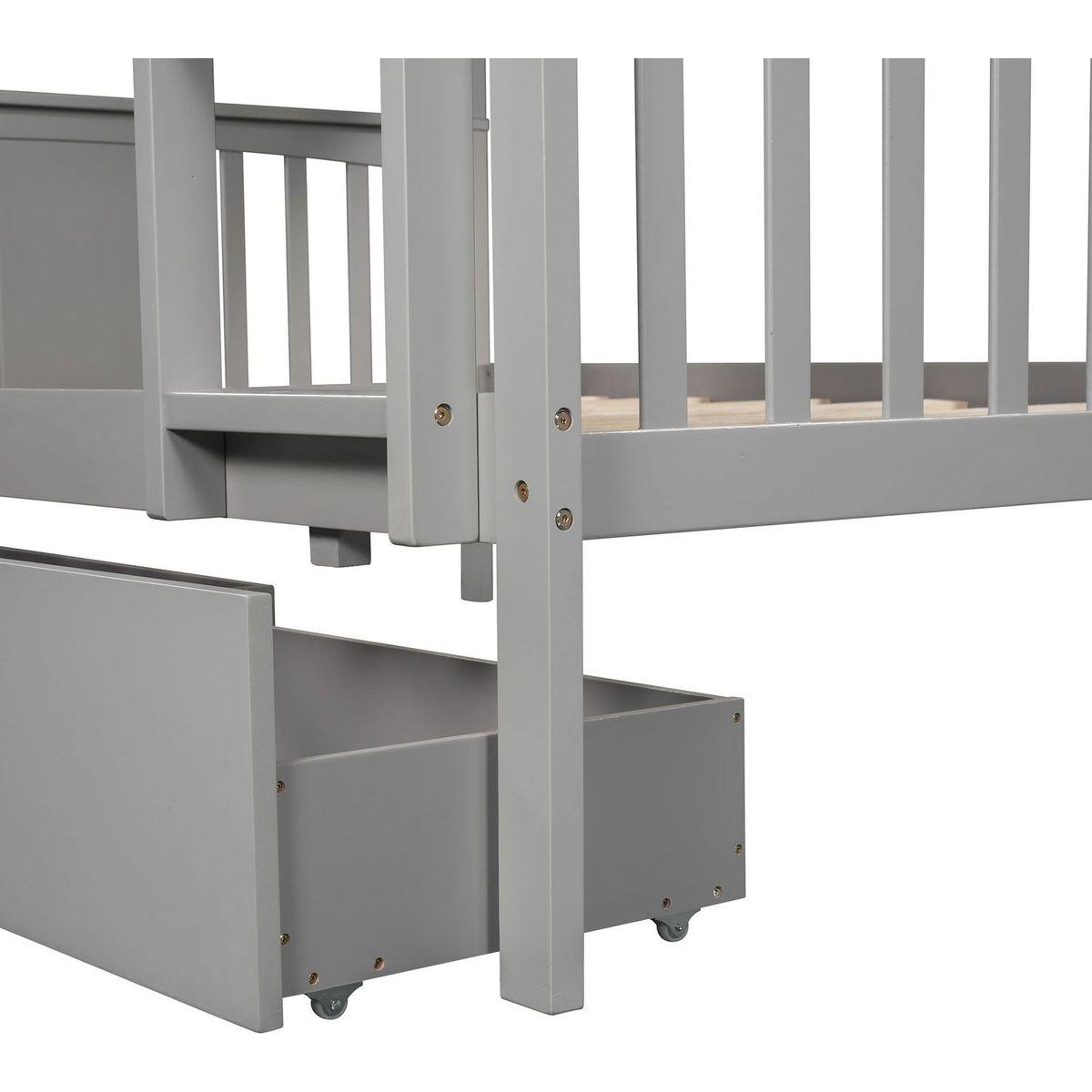 Full over Full Bunk Bed with Drawers and Ladder for Bedroom, Guest Room Furniture-Gray