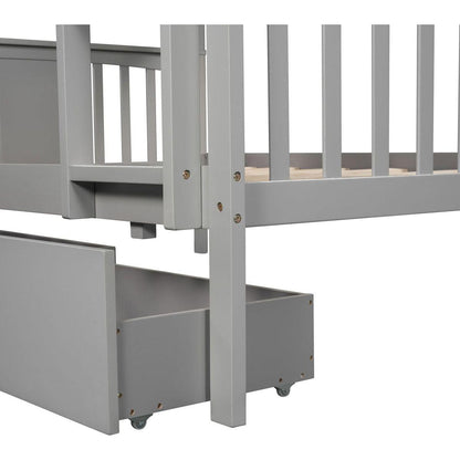 Full over Full Bunk Bed with Drawers and Ladder for Bedroom, Guest Room Furniture-Gray