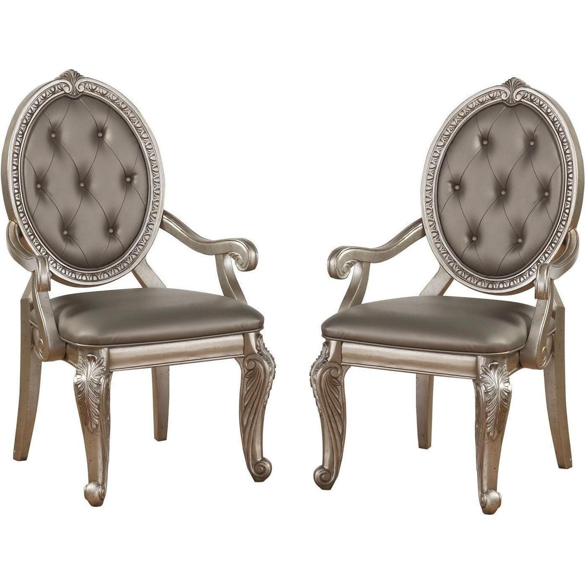 Northville Arm Chair (Set-2) in PU & Antique Silver