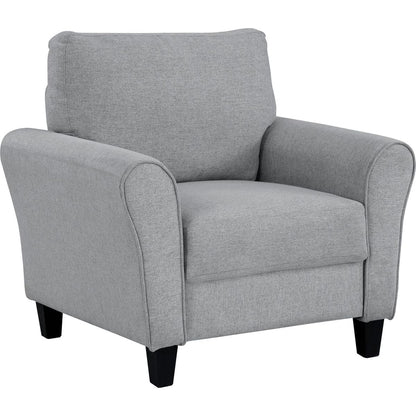 Modern 1pc Chair Dark Gray Textured Fabric Upholstered Rounded Arms Attached Cushion Transitional Living Room Furniture