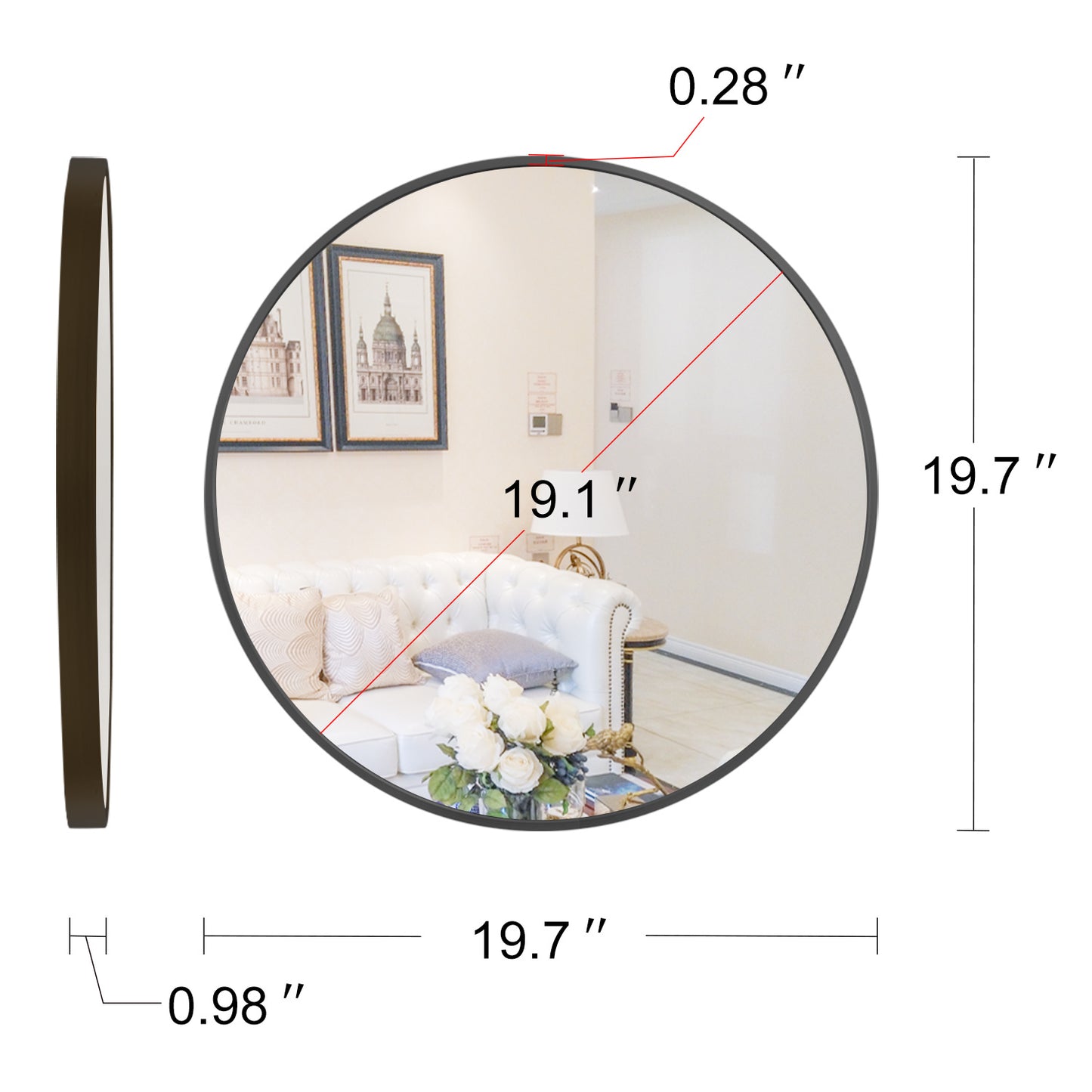 20" Wall Circle Mirror Large Round Black Farmhouse Circular Mirror for Wall Decor Big Bathroom Make Up Vanity Mirror Entryway Mirror