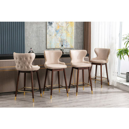 29.9" Modern Leathaire Fabric bar chairs, Tufted Gold Nailhead Trim Gold Decoration Bar stools, Set of 2 (Beige)