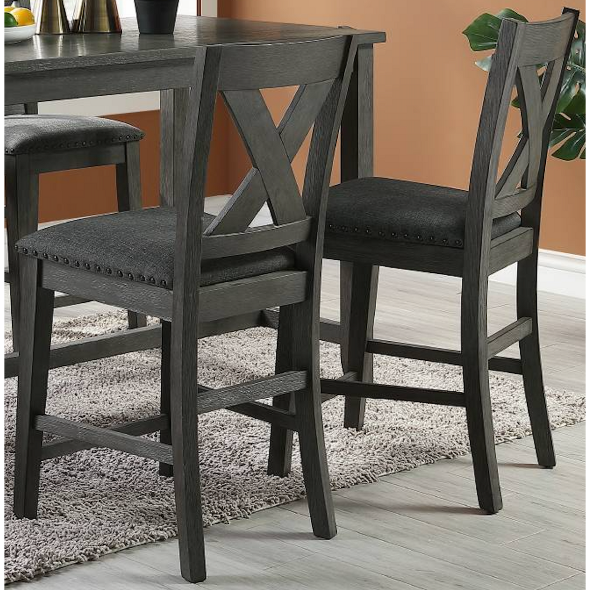 Modern Contemporary Dining Room Furniture Chairs Set of 2 Counter Height Chairs Dark Brown Finish Wooden High Chair X Back Design Cushion Seat