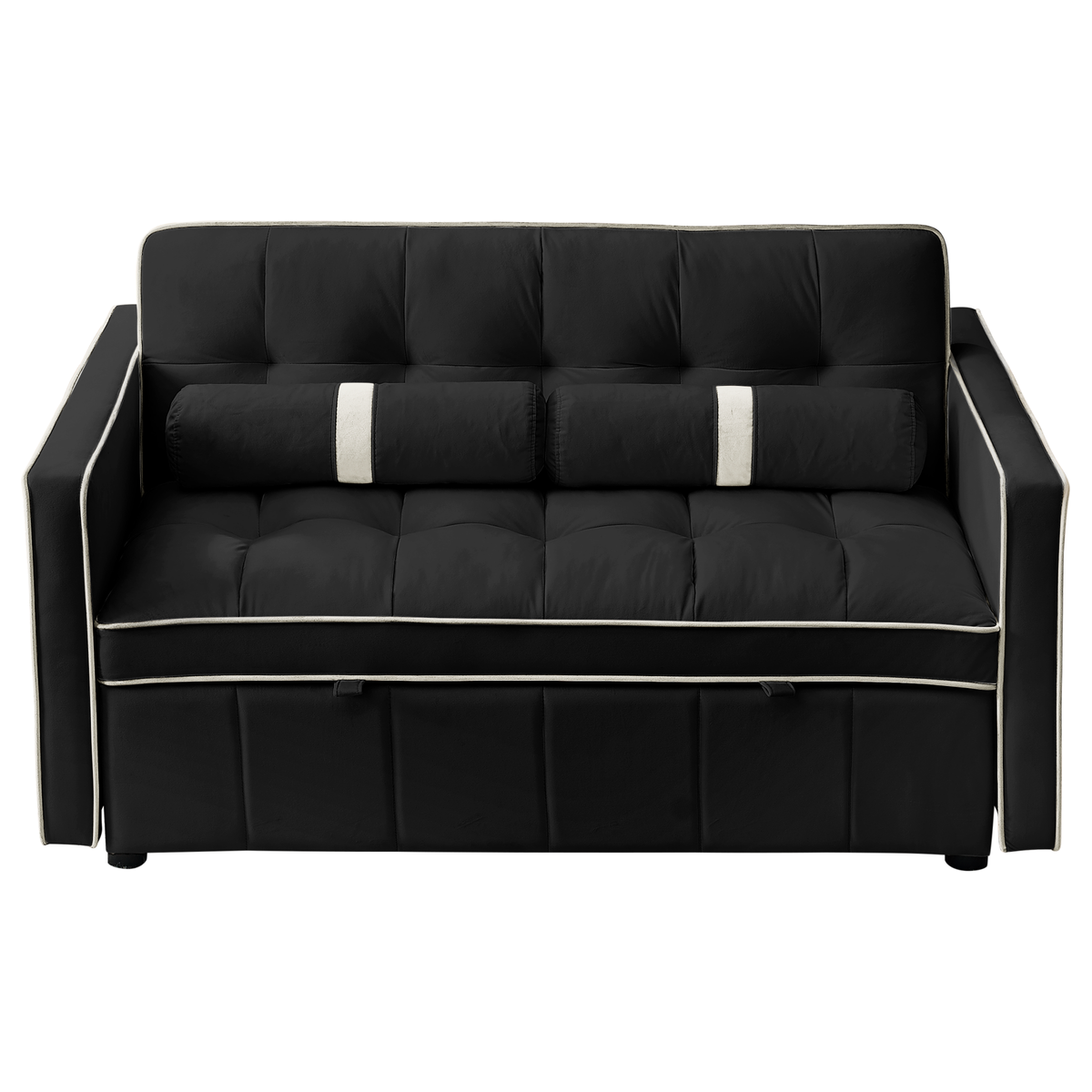 Modern 55.5" Pull Out Sleep Sofa Bed 2 Seater Loveseats Sofa Couch with side pockets, Adjustable Backrest and Lumbar Pillows for Apartment Office Living Room