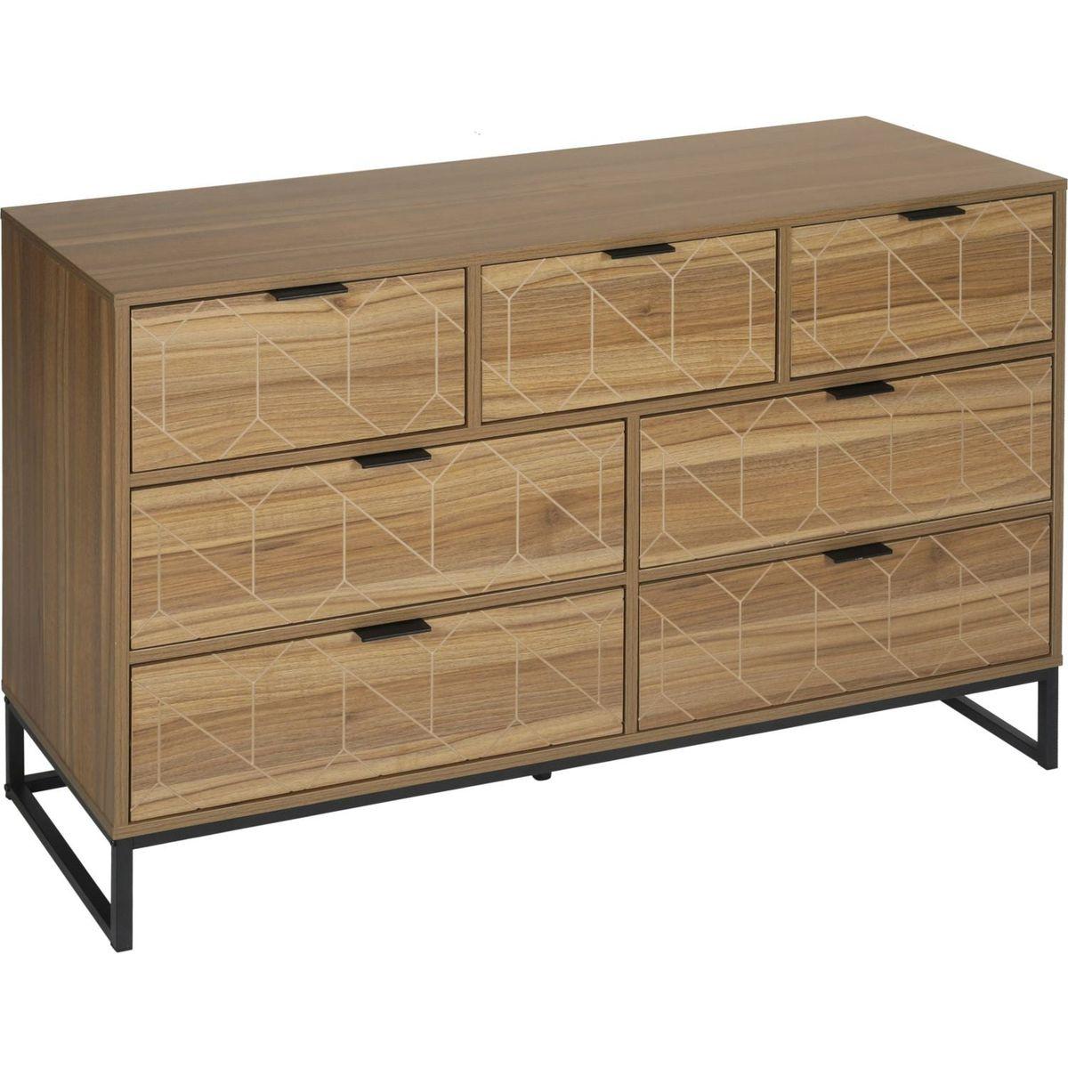 Modern 7 Drawer Dresser Wood Cabinet (Walnut)