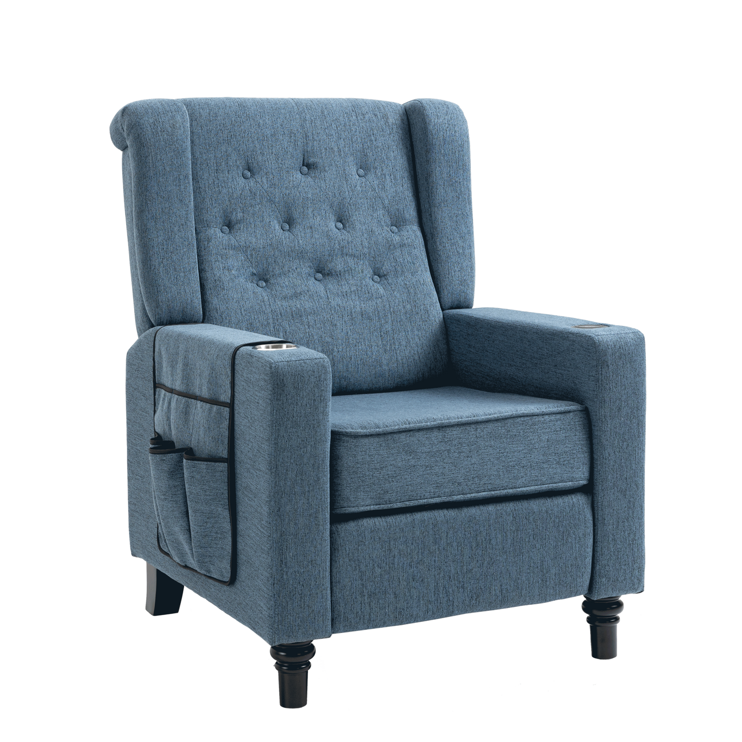 Arm Pushing Recliner Chair, Modern Button Tufted Wingback Push Back Recliner Chair, Living Room Chair Fabric Pushback Manual Single Reclining Sofa Home Theater Seating for Bedroom, Navy Blue