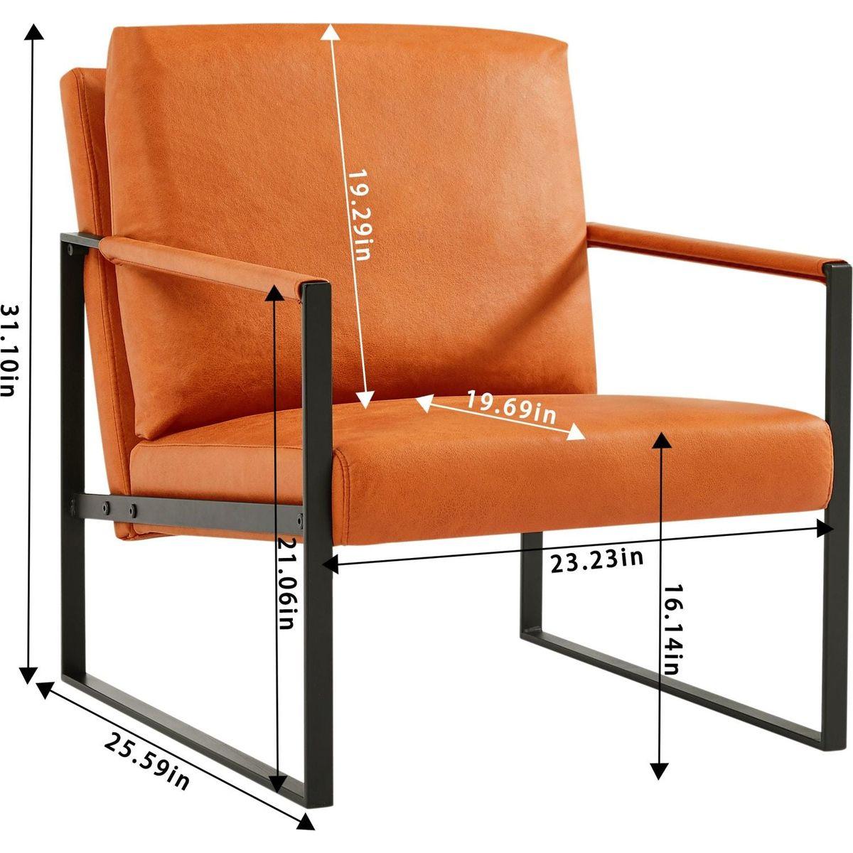 Lounge, living room, office or the reception area PU leather accent arm chair with Extra thick padded backrest and seat cushion sofa chairs, Non-slip adsorption feet, sturdy metal frame, Orange