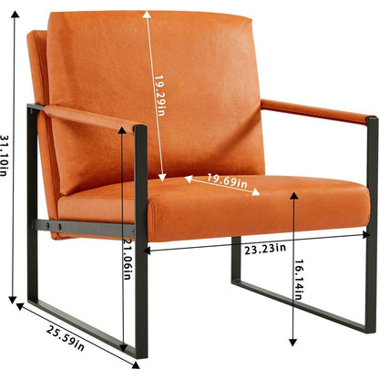 Lounge, living room, office or the reception area PU leather accent arm chair with Extra thick padded backrest and seat cushion sofa chairs, Non-slip adsorption feet, sturdy metal frame, Orange