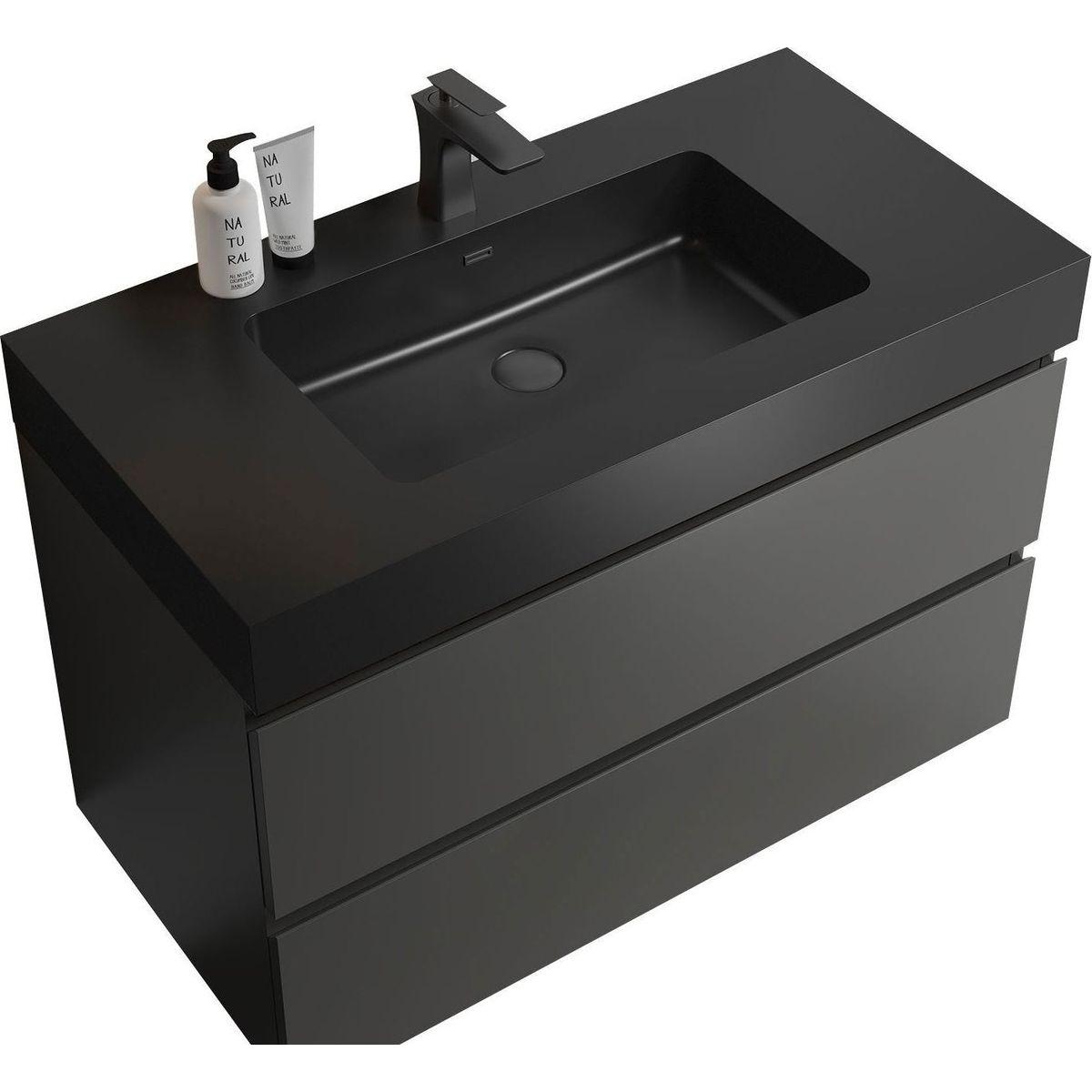 Alice 36" Gray Bathroom Vanity with Sink, Large Storage Wall Mounted Floating Bathroom Vanity for Modern Bathroom, One-Piece Black Sink Basin without Drain and Faucet