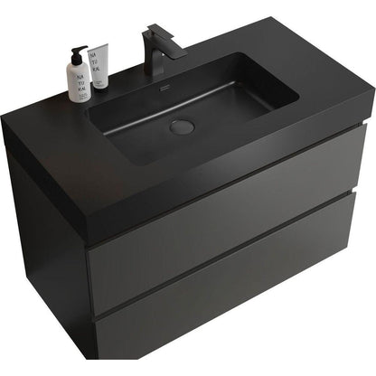 Alice 36" Gray Bathroom Vanity with Sink, Large Storage Wall Mounted Floating Bathroom Vanity for Modern Bathroom, One-Piece Black Sink Basin without Drain and Faucet