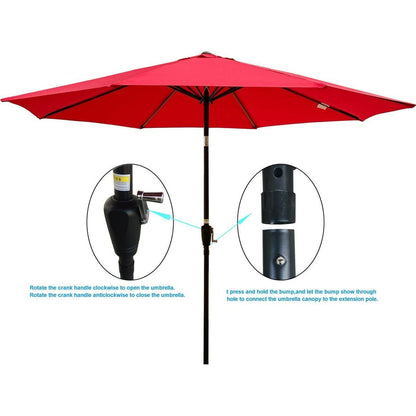 Outdoor Patio Umbrella 10FT(3m) WITHOUT FLAP, 8pcs ribs,with tilt, with crank,without base, Red,pole size 38mm(1.49inch)