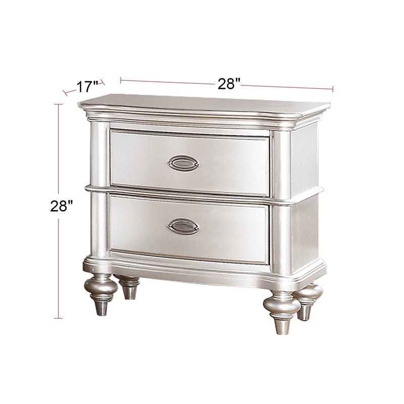 Classic Bedroom Elegant Nightstand Beige / White Finish or Antique Silver 2-Drawers Bed Side Table Plywood