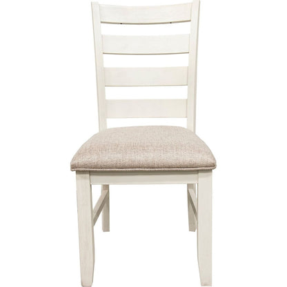 White Classic 2pcs Dining Chairs Set Rubberwood Beige Fabric Cushion Seats Ladder Backs Dining Room Furniture Side Chair