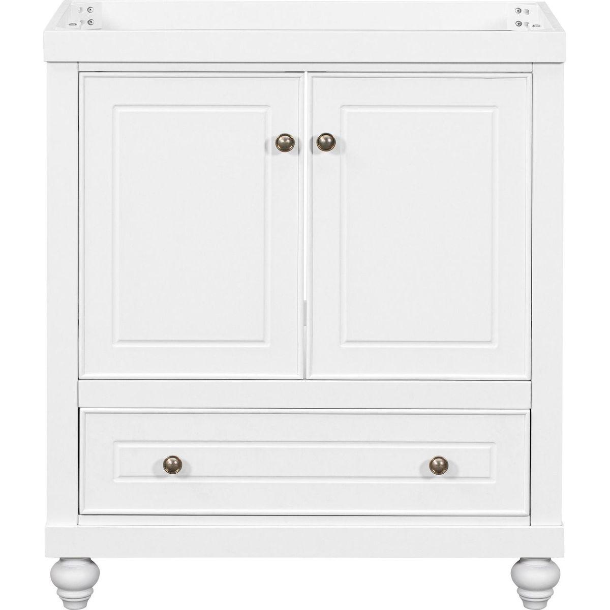 30" Bathroom Vanity without Sink, Base Only, Cabinet with Doors and Drawer, Solid Frame and MDF Board, White