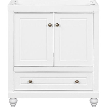 30" Bathroom Vanity without Sink, Base Only, Cabinet with Doors and Drawer, Solid Frame and MDF Board, White