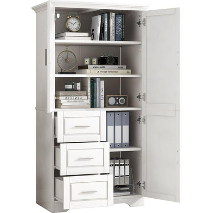 Tall and Wide Storage Cabinet with Doors for Bathroom/Office, Three Drawers, White