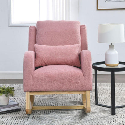 27.5" W Modern Accent High Back Living Room Casual Armchair Rocker with One Lumbar Pillow, Two Side Pockets, Teddy.