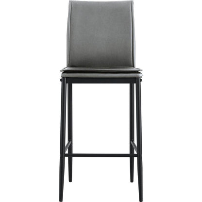 Grey Leather Barstool Dining Counter Height Chair Set of 2