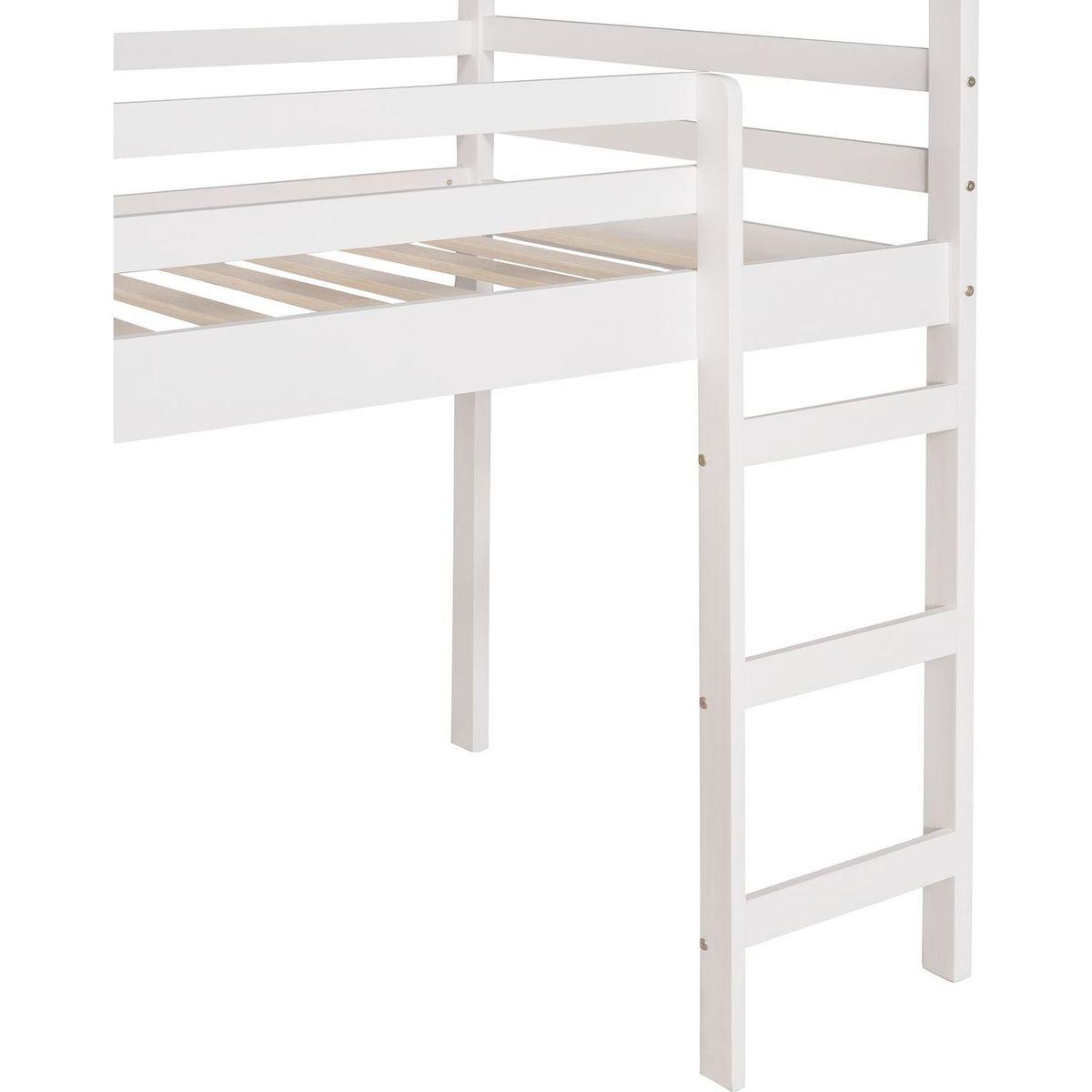 Twin Loft Bed with Slide, House Bed with Slide, White