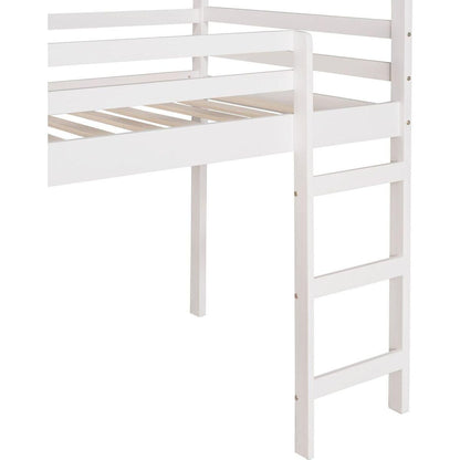 Twin Loft Bed with Slide, House Bed with Slide, White