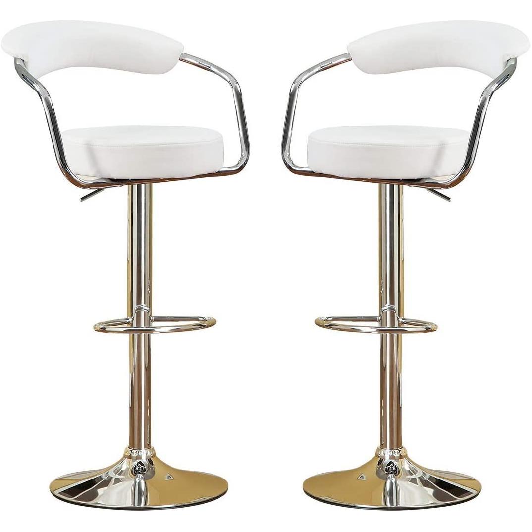 Contemporary Style White Color Bar Stool Counter Height Chairs Set of 2 Adjustable Swivel Kitchen Island Stools