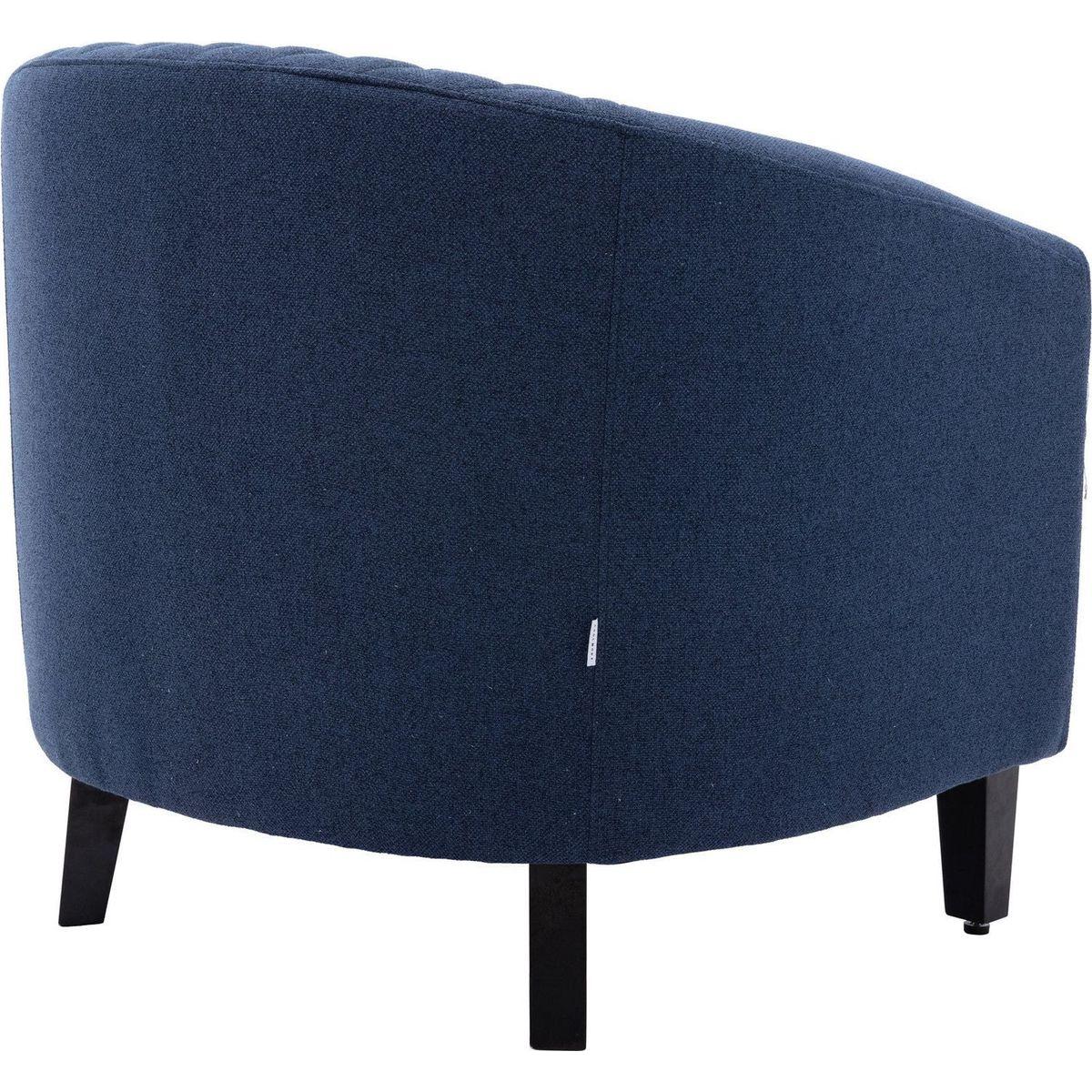 accent Barrel chair living room chair with nailheads and solid wood legs Black Navy Linen