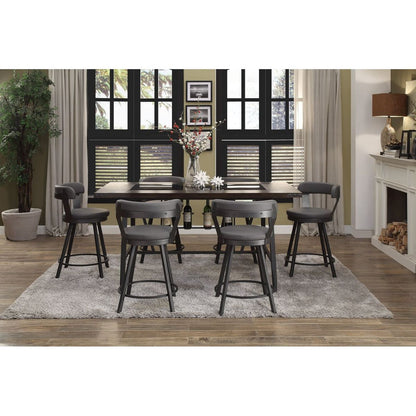 Metal Base 24-inch Counter Height Chairs Set of 2pc Gray Seat 360-degree Swivel Faux Leather Upholstered Dining Room Furniture