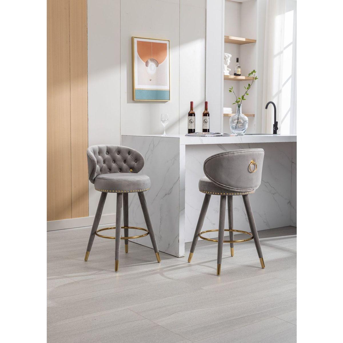 Counter Height Bar Stools Set of 2 for Kitchen Counter Solid Wood Legs with a fixed height of 360 degrees