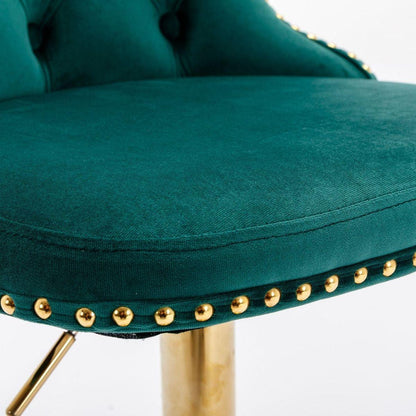 Golden Swivel Velvet Barstools Adjusatble Seat Height from 25-33 Inch, Modern Upholstered Bar Stools with Backs Comfortable Tufted for Home Pub and Kitchen IslandGreen, Set of 2)